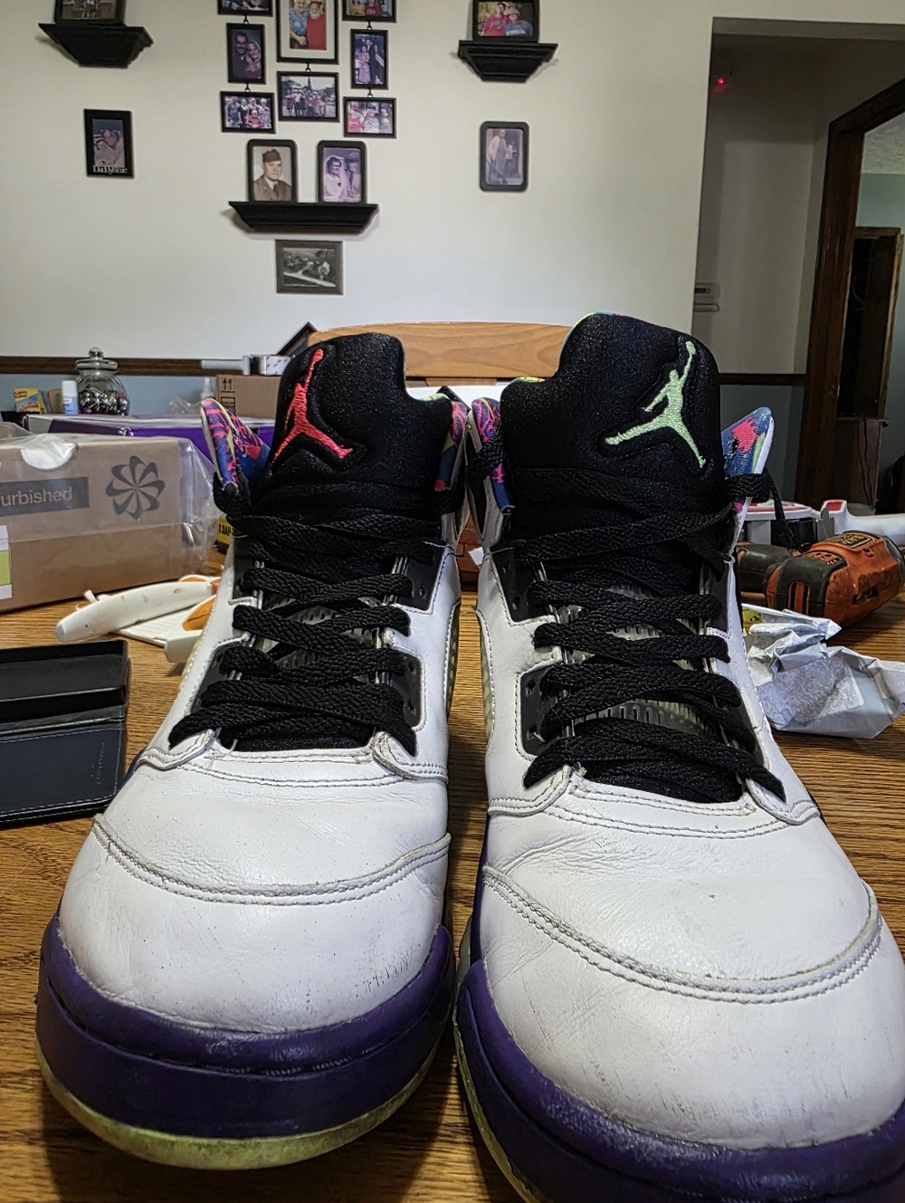 Jordan 5 Retro Bel Air Alternate White Sneakers with Purple and Neon Size 10
